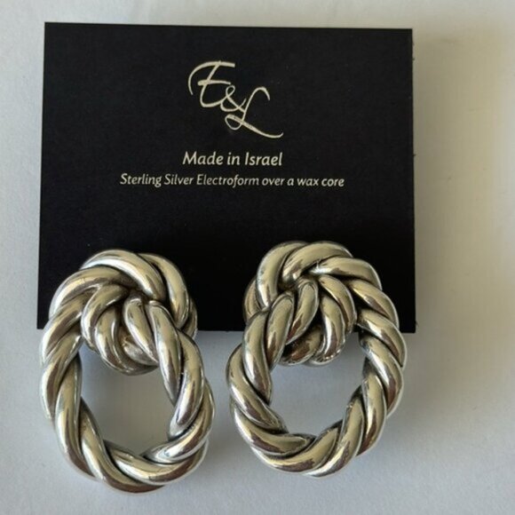 E&L Israel Sterling Silver Cable Electroform Earrings 2" long x 1 1/2" wide - Picture 5 of 10